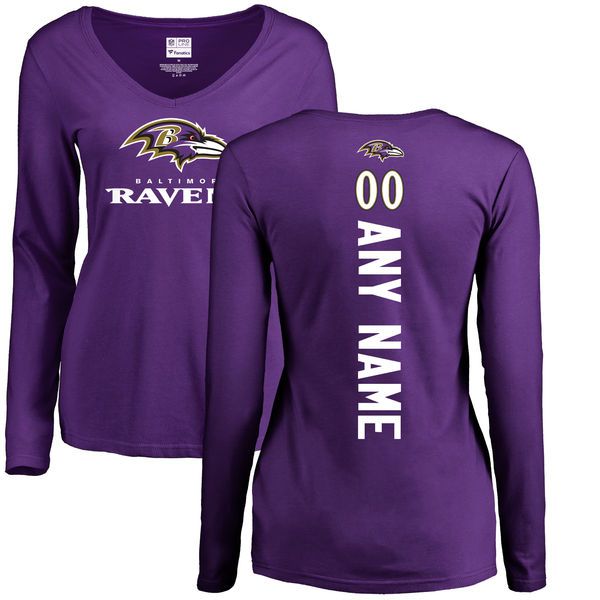 Women Baltimore Ravens NFL Pro Line Purple Custom Backer Slim Fit Long Sleeve T-Shirt->nfl t-shirts->Sports Accessory